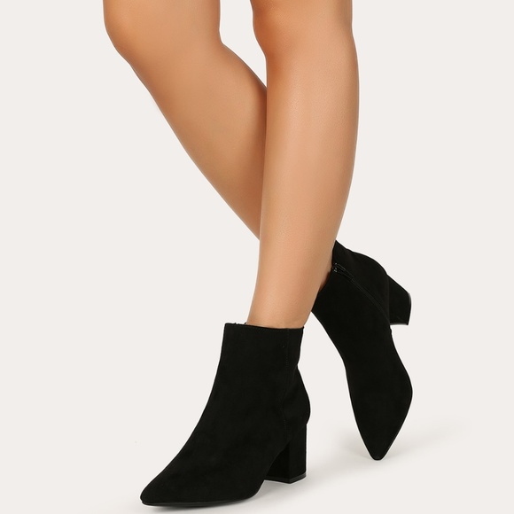NEW🔥Block Low Heel Pointy Toe Booties Ankle Boots - Picture 6 of 6